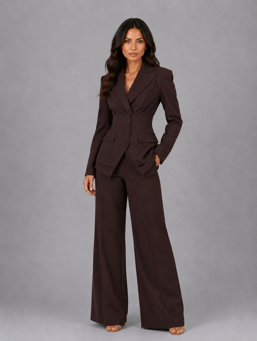 Women’s Tailored Three-Piece Suit — Coffee