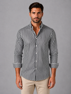Men’s Striped Long Sleeve Shirt – Smart Casual Button-Up Style — Black