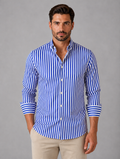 Men’s Striped Long Sleeve Shirt – Smart Casual Button-Up Style — Blue
