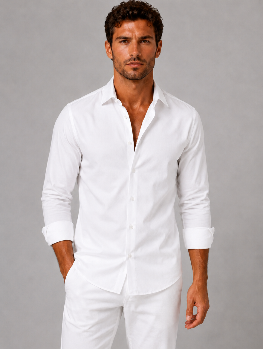 Men’s Slim Fit Stretch Dress Shirt – Smart Business Formal Style — White