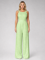 Women’s Jacquard Wide Leg Jumpsuit – Summer Occasion Style — Green