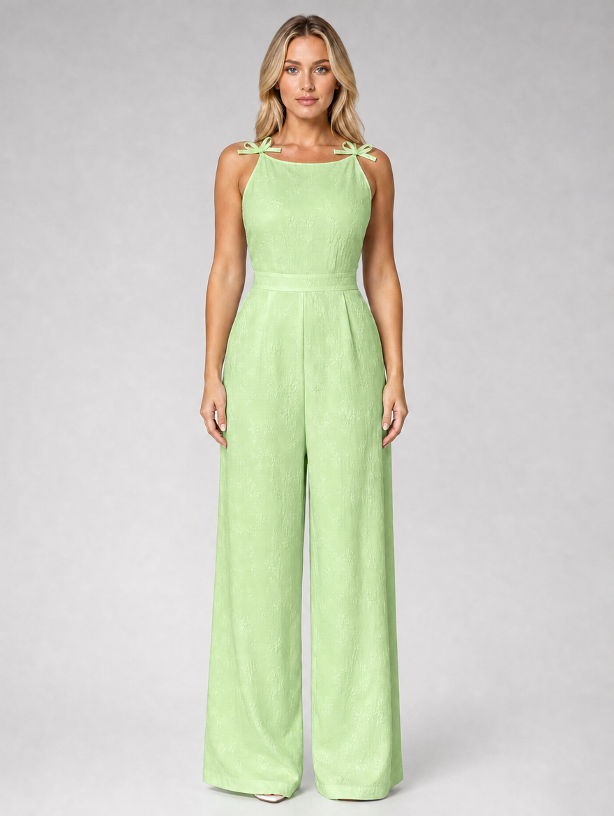 Women’s Jacquard Wide Leg Jumpsuit – Summer Occasion Style — Green