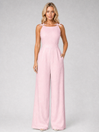 Women’s Jacquard Wide Leg Jumpsuit – Summer Occasion Style — Pink