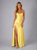 Women’s Satin Feel Cowl Neck Maxi Dress — Yellow