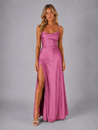 Women’s Satin Feel Cowl Neck Maxi Dress — Pink