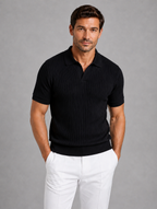 Men’s Ribbed Knit Polo Shirt — Black