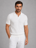 Men’s Ribbed Knit Polo Shirt — White