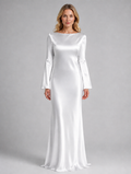 Women’s Satin Feel Long Sleeve Maxi Dress – Elegant Occasion Style — White