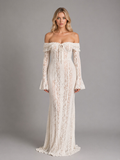 Women’s Off-Shoulder Lace Cutout Maxi Dress – Wedding Guest Style — White