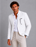 Men’s Striped Blazer – Lightweight Tailored Suit Jacket — White