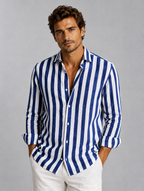 Men’s Striped Linen Look Shirt – Relaxed Summer Button-Up Style — Blue