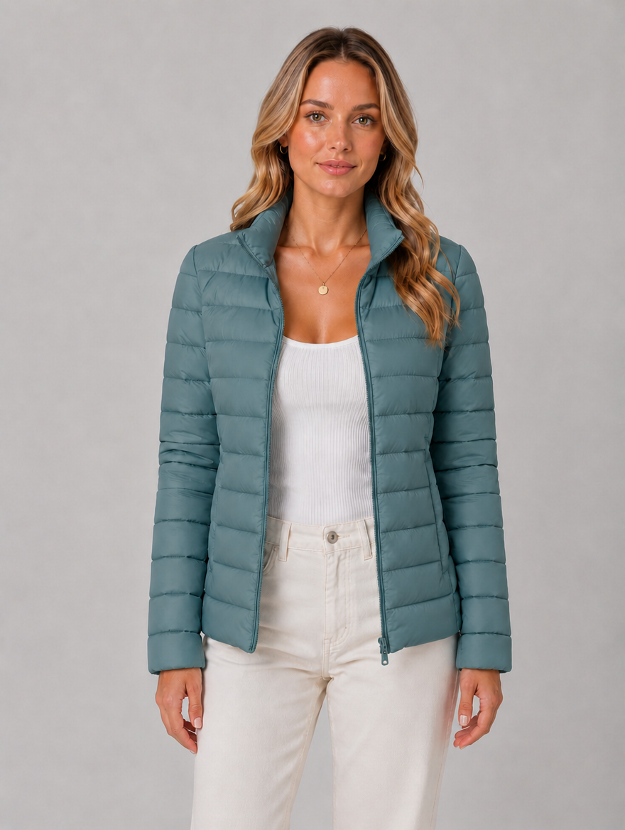 Women’s Lightweight Puffer Jacket – Slim Fit Zip-Up Coat — Blue