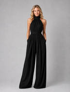 Women’s Halter Neck Wide Leg Jumpsuit – Elegant Flowing Style — Black