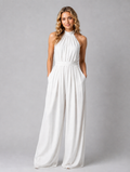 Women’s Halter Neck Wide Leg Jumpsuit – Elegant Flowing Style — White