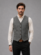 Men’s Tweed Waistcoat – Tailored Smart Casual Vest — Light Grey
