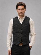 Men’s Tweed Waistcoat – Tailored Smart Casual Vest — Dark Grey