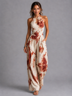 Women’s Printed Wide-Leg Jumpsuit – Relaxed Summer Fit — Red