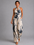 Women’s Printed Wide-Leg Jumpsuit – Relaxed Summer Fit — Blue