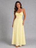 Women’s Strappy Corset Maxi Dress – Sculpted Flowing Silhouette — Yellow