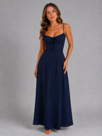 Women’s Strappy Corset Maxi Dress – Sculpted Flowing Silhouette — Navy