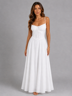Women’s Strappy Corset Maxi Dress – Sculpted Flowing Silhouette — White
