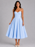 Women’s Corset Midi Dress with Full Skirt — Light Blue