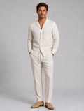 Men’s Linen Style Shirt & Trousers Set – Relaxed Tailored Fit — Beige