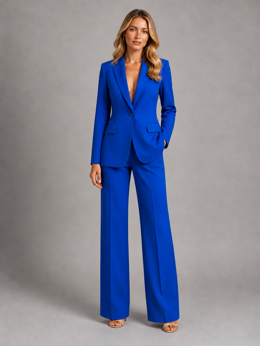 Women’s Tailored Blazer and Wide-Leg Trousers Co-Ord Set — Blue
