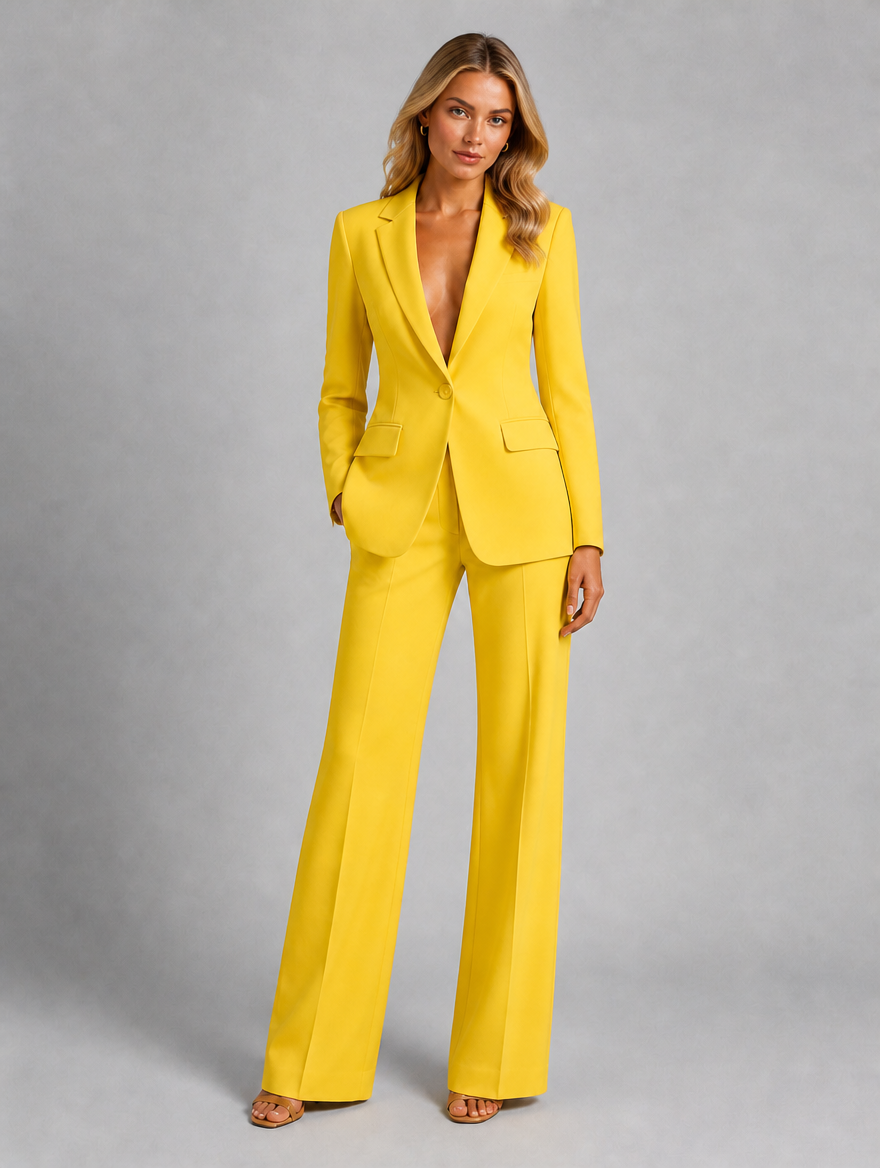 Women’s Tailored Blazer and Wide-Leg Trousers Co-Ord Set — Yellow