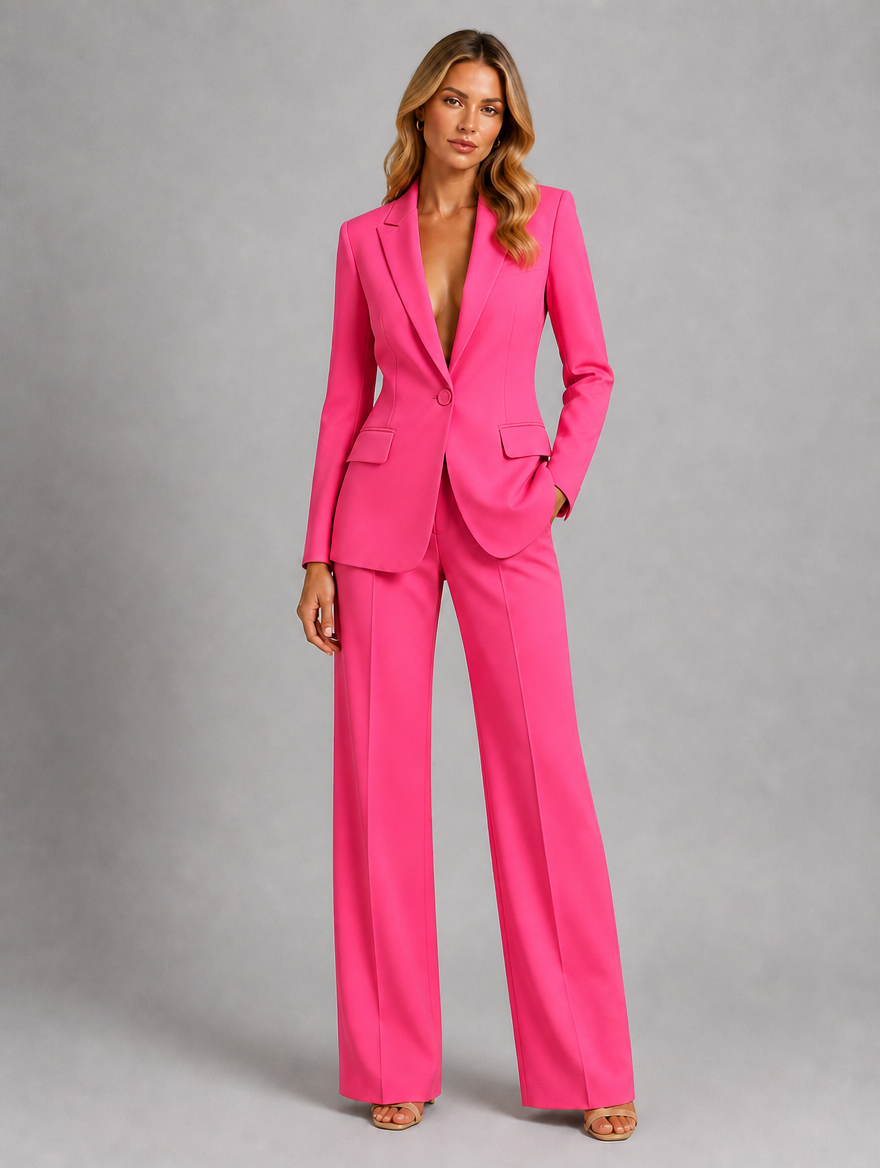 Women’s Tailored Blazer and Wide-Leg Trousers Co-Ord Set — Pink