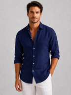 Men’s Linen Look Summer Shirt – Relaxed Fit Button-Up — Navy