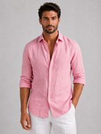 Men’s Linen Look Summer Shirt – Relaxed Fit Button-Up — Pink