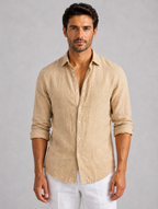 Men’s Linen Look Summer Shirt – Relaxed Fit Button-Up — Beige