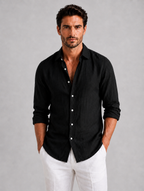 Men’s Linen Look Summer Shirt – Relaxed Fit Button-Up — Black