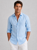 Men’s Linen Look Summer Shirt – Relaxed Fit Button-Up — Light Blue