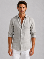 Men’s Linen Look Summer Shirt – Relaxed Fit Button-Up — Grey
