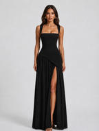 Women’s Draped Satin Feel Maxi Dress — Black