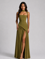 Women’s Draped Satin Feel Maxi Dress — Sage Green