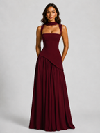 Women’s Draped Satin Feel Maxi Dress — Burgundy