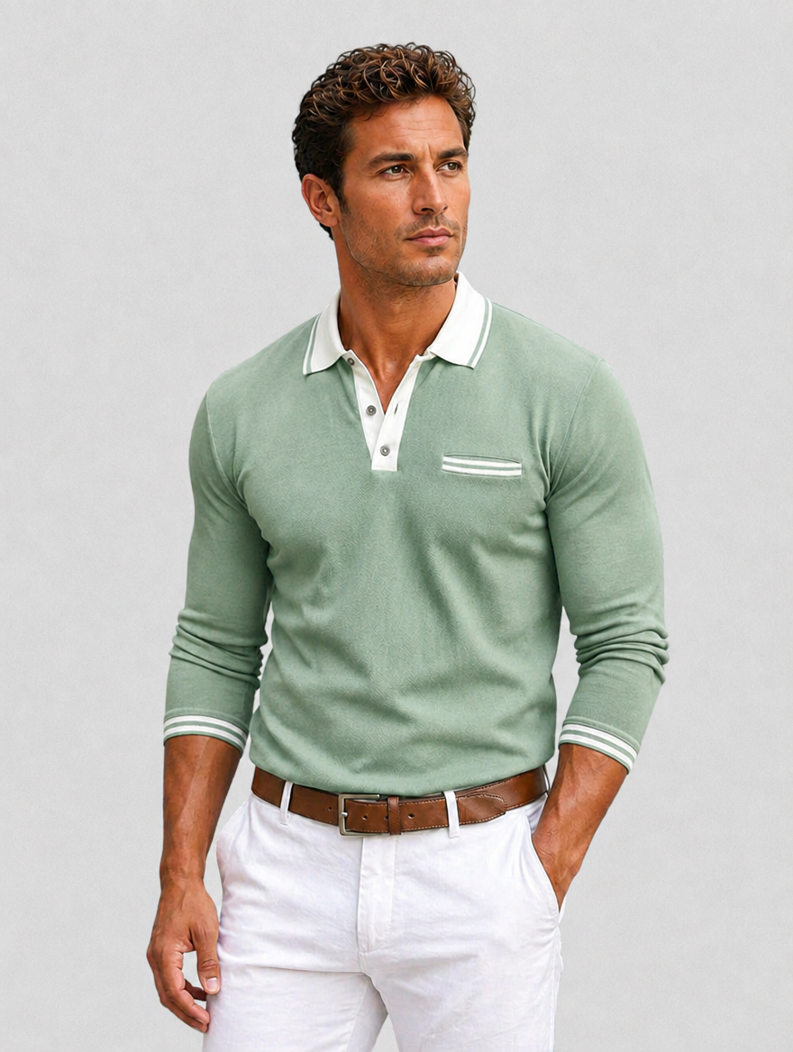 Men’s Long Sleeve Polo Shirt — Green