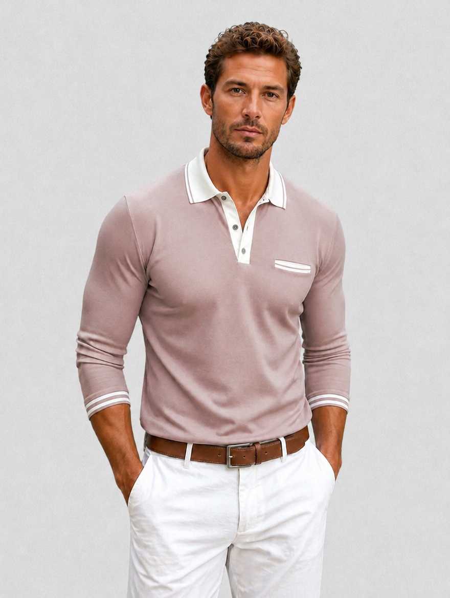 Men’s Long Sleeve Polo Shirt — Pink