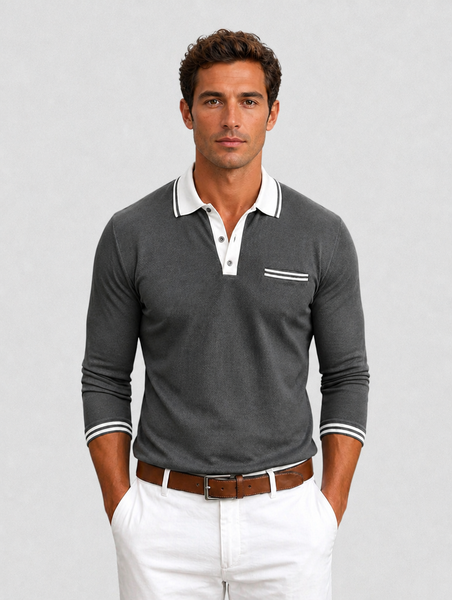 Men’s Long Sleeve Polo Shirt — Grey