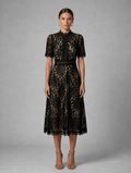 Women’s Lace Midi Dress – High Neck Elegant A-Line Silhouette — Black