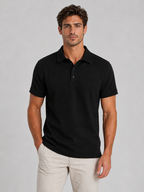 Men's Textured Knit Polo Shirt – Smart Casual Style — Black