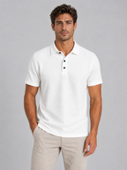 Men's Textured Knit Polo Shirt – Smart Casual Style — White