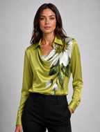 Women’s Satin Look Long Sleeve Blouse — Green