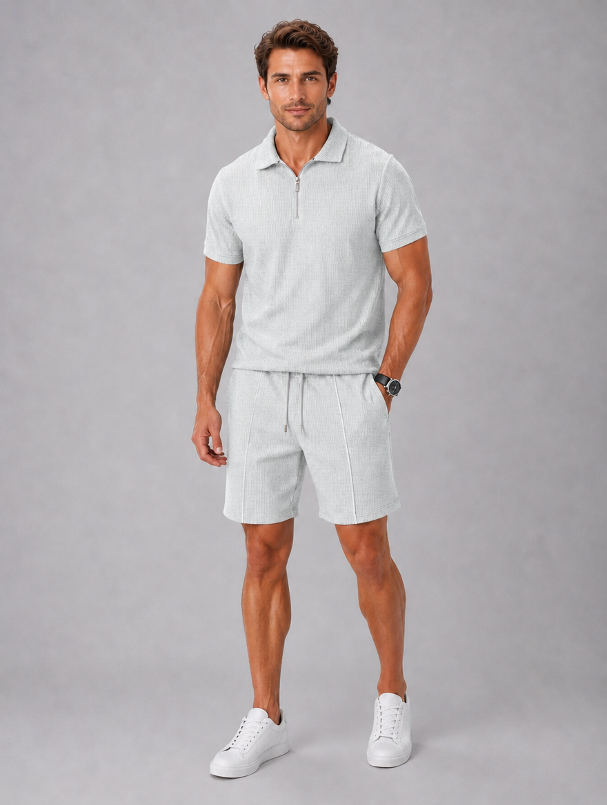 Men’s Summer Co-Ord Set – Polo & Shorts Set — Grey