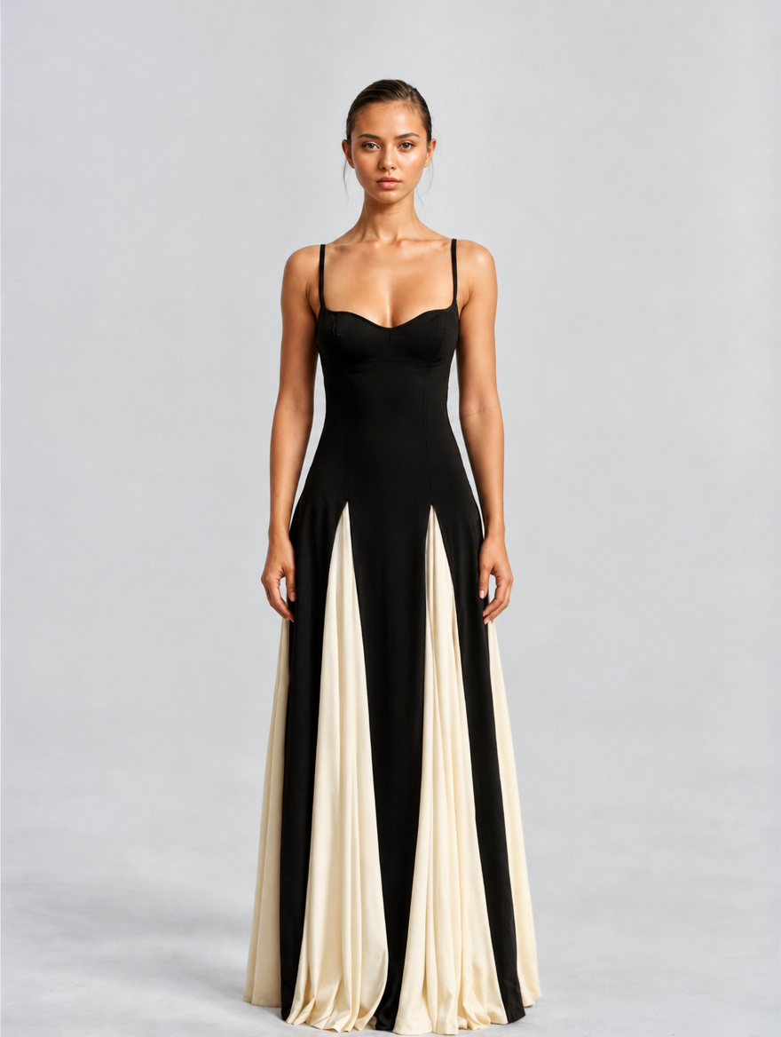 Women’s Maxi Cocktail Dress — Black/White