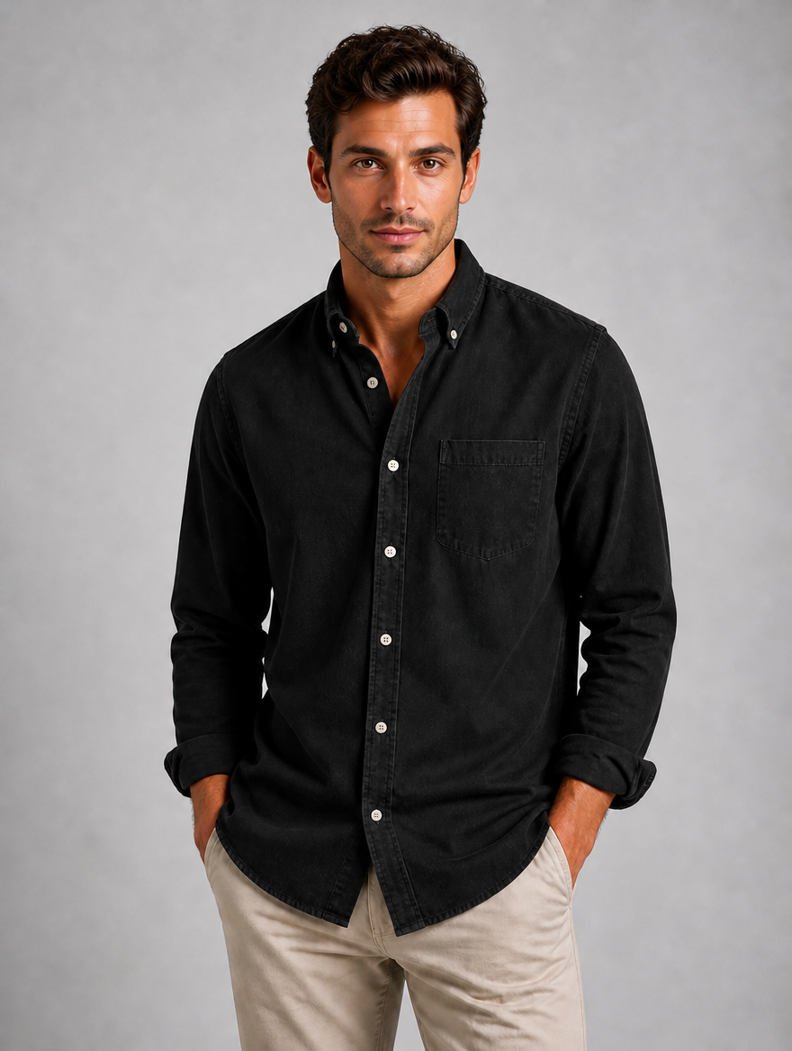 Men’s Casual Button-Down Shirt – Relaxed Everyday Fit — Black