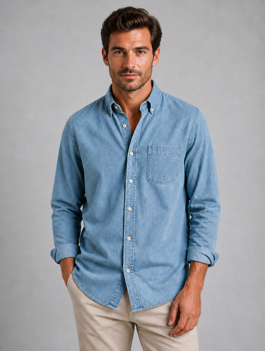 Men’s Casual Button-Down Shirt – Relaxed Everyday Fit — Light Blue